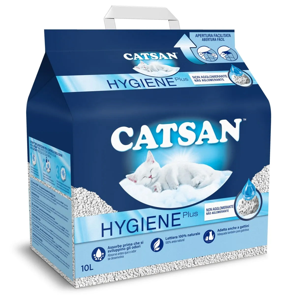 Lettiera Catsan Hygiene minerale per gatti da 10 litri con sabbia di quarzo e calce naturale