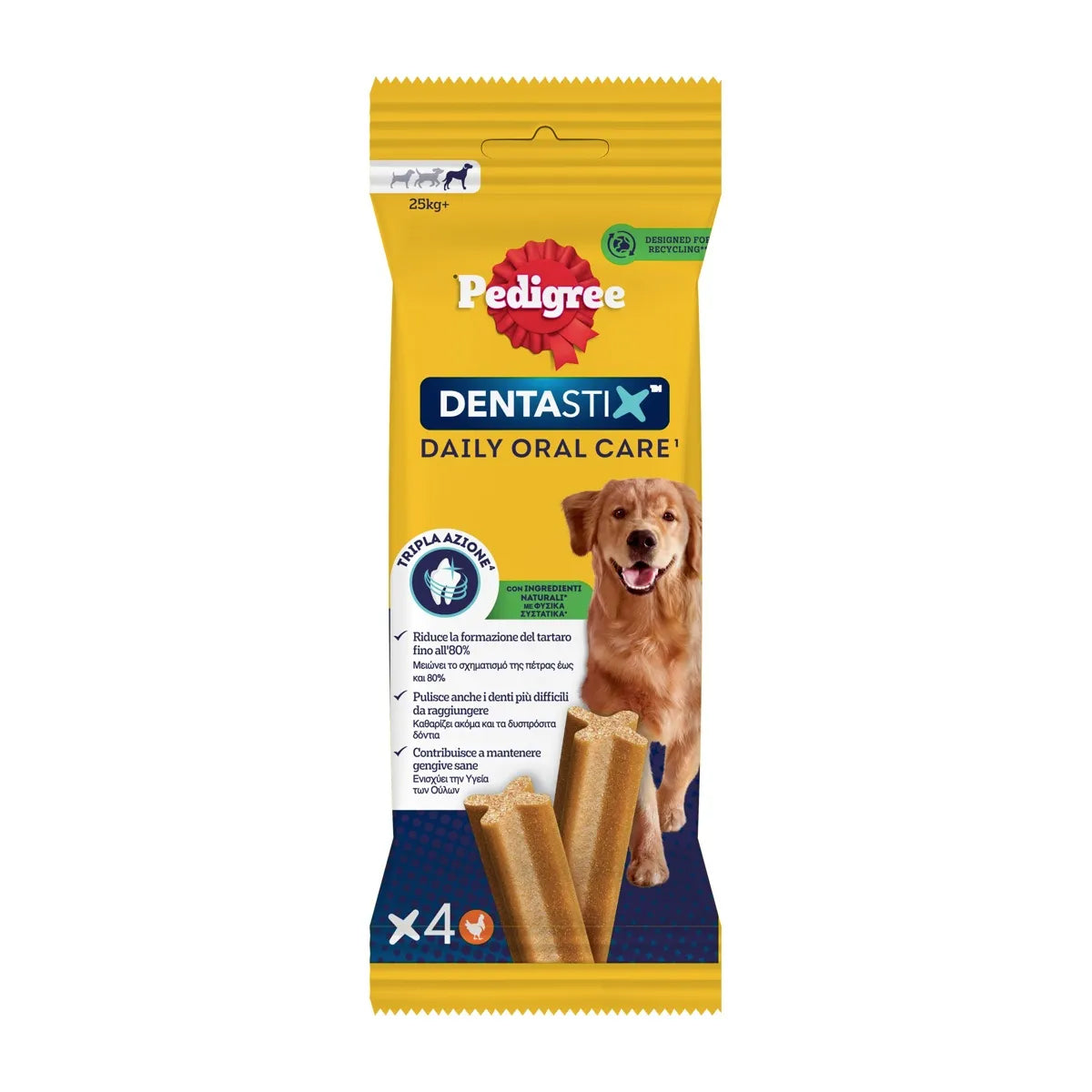DENTASTIX Singolo Large per cani, 4 bastoncini da 154g con forma a X per la pulizia dentale
