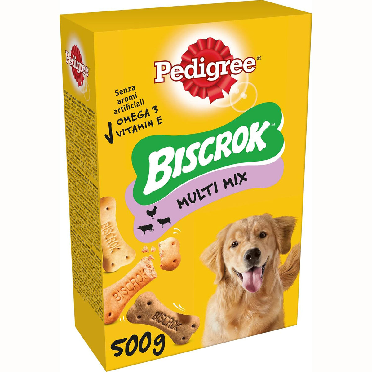 Biscotti croccanti Pedigree Biscrok per cani, confezione 500g con tre gusti assortiti