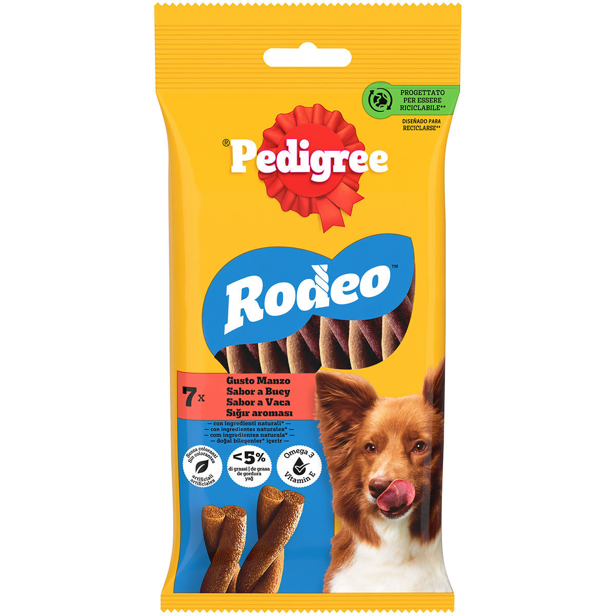 Snack Rodeo al Manzo Pedigree per cani, 7 pezzi a forma di spirale morbida
