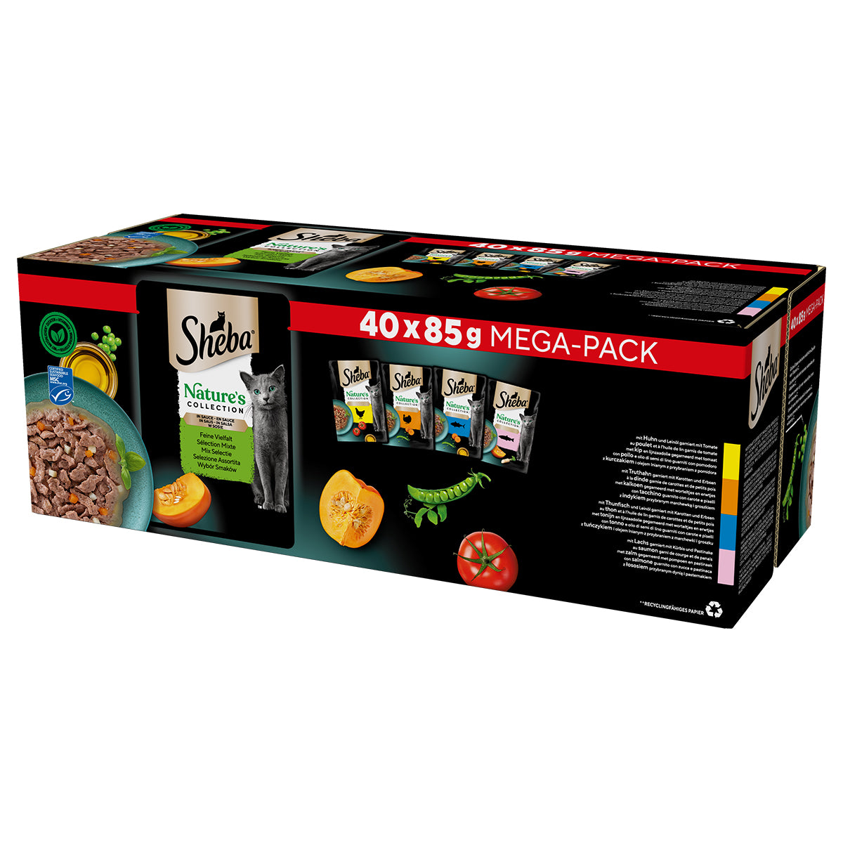 Sheba buste Nature's Collection Selezione Assortita in Salsa per gatto adulto, 40 buste da 85g