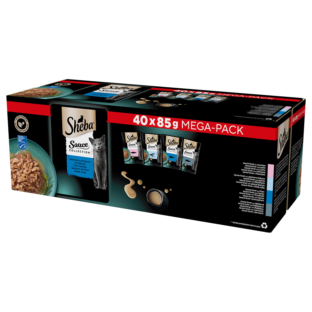 Sheba Sauce Collection Selezione Mare buste per gatti adulti, 40 x 85 g