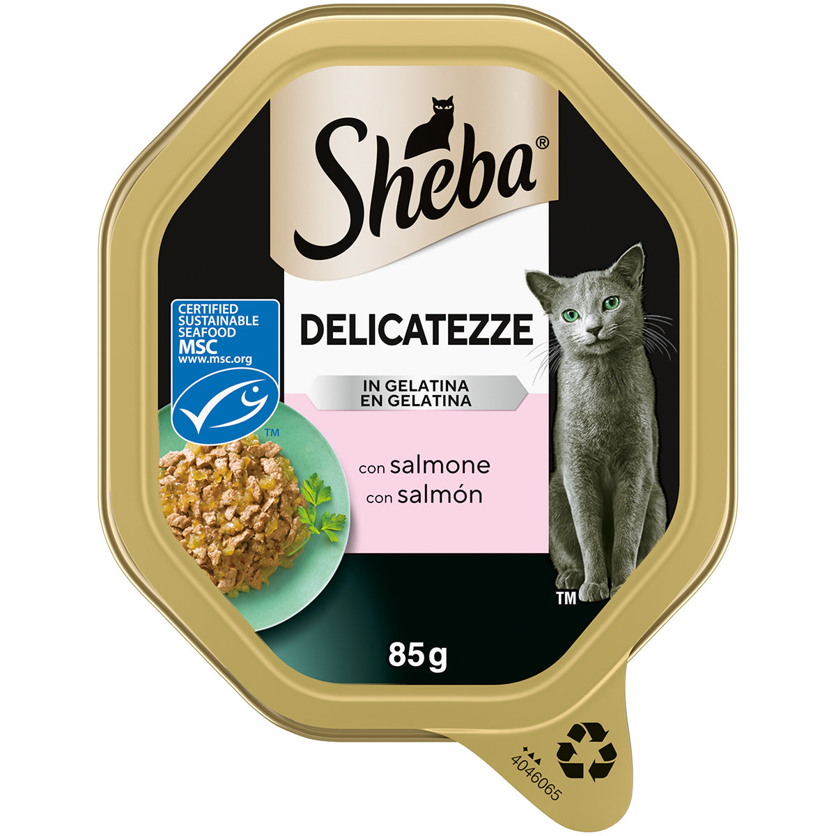 Delicatezze in gelatina Sheba per gatti con salmone, vaschetta 85 g