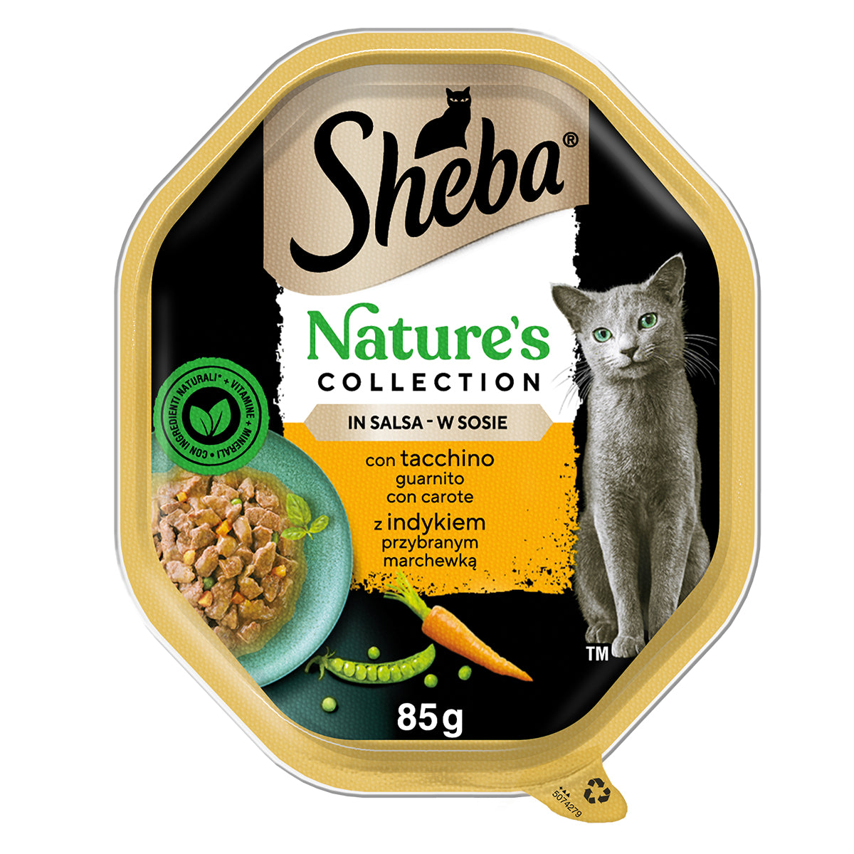 Alimento umido per gatti Sheba Nature's Collection Tacchino con Piselli e Carote, vaschetta 85 g