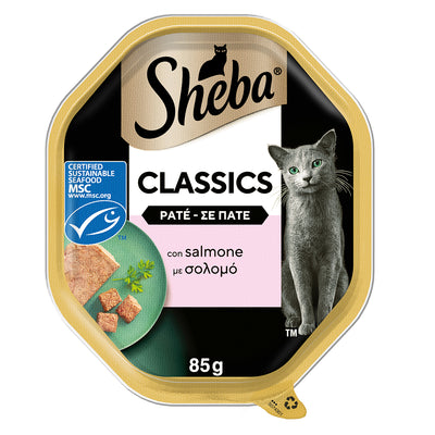 Paté Classic Sheba per gatti adulti al salmone, vaschetta da 85 g
