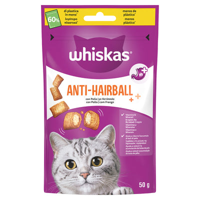 Snack anti-hairball Whiskas per gatti con pollo, doppia consistenza, 60 g