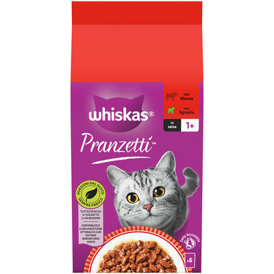 Whiskas Pranzetti per gatto adulto in salsa, 6 bustine da 50 g con carni miste