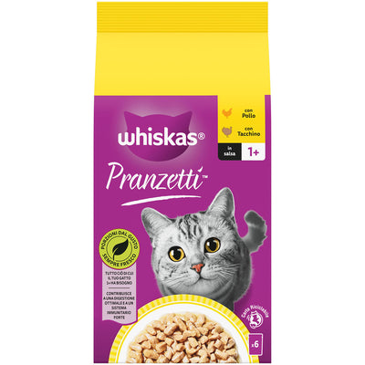 Whiskas Pranzetti per gatto con pollo e tacchino in salsa, confezione 6 x 50 g