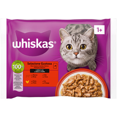Bocconcini in gelatina per gatto WHISKAS Core Selezione Gustosa, 4 bustine da 85g