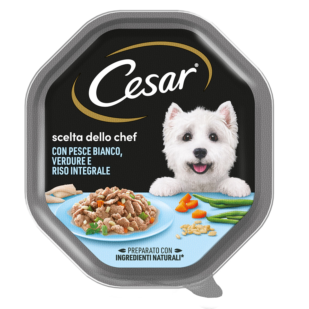 Alimento umido Cesar Scelta dello Chef Pesce Riso Verdure per cani, vaschetta 150 g