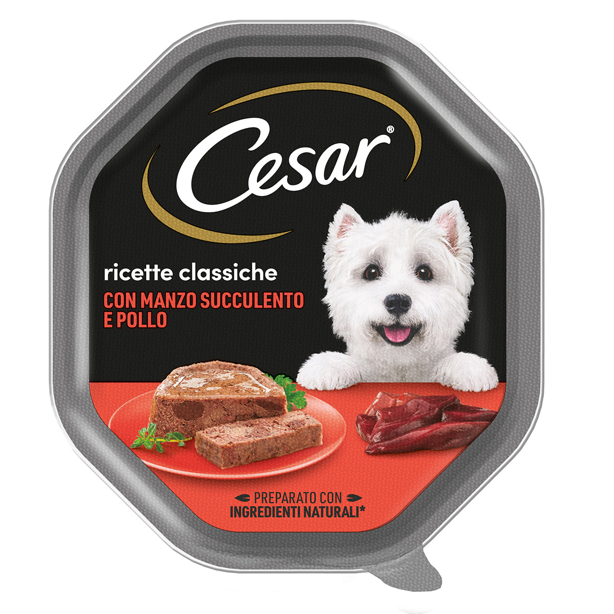 Alimento umido Cesar Ricette Classiche Manzo e Pollo 150 g per cani adulti in vaschetta