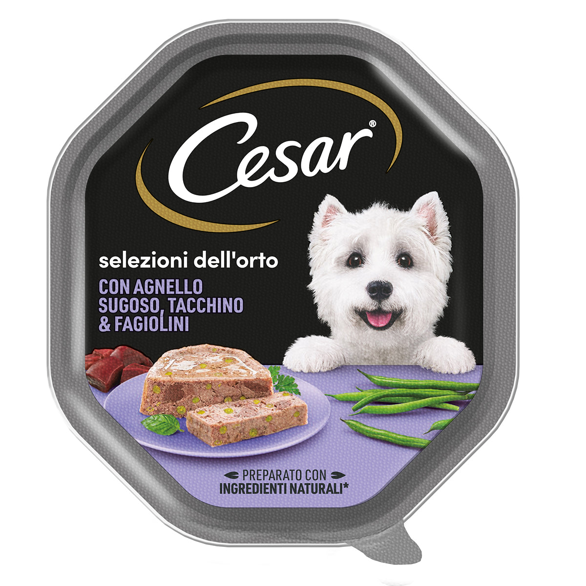 Alimento umido Cesar Selezione dell'Orto per cani con agnello, tacchino e fagiolini, 150 g