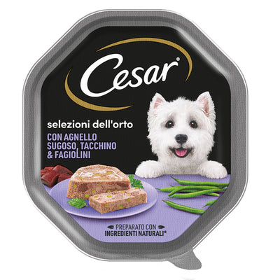 Alimento umido Cesar Selezione dell'Orto per cani con agnello, tacchino e fagiolini, 150 g