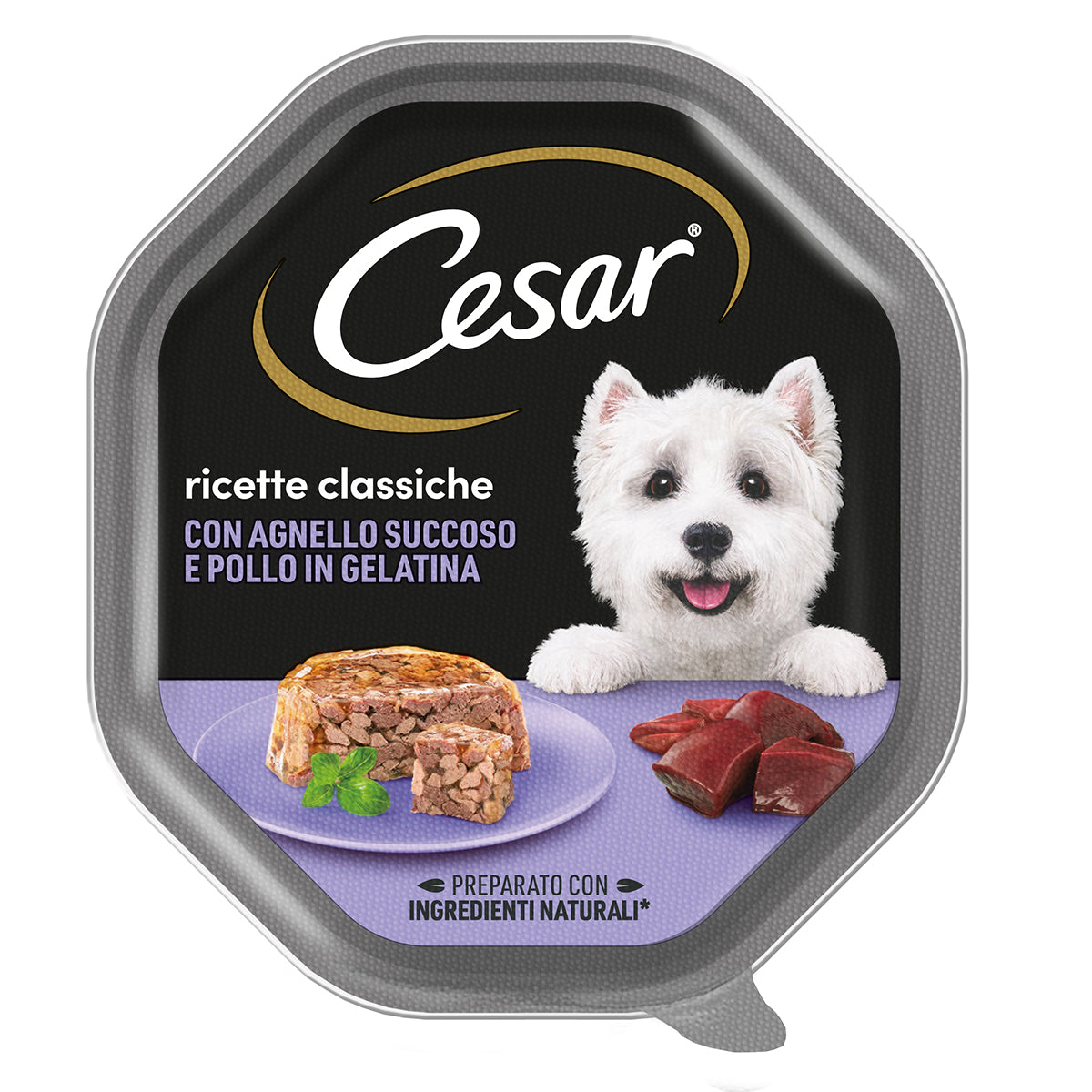 Alimento umido per cani Cesar Ricette Classiche Agnello e Pollo in Gelatina 150g