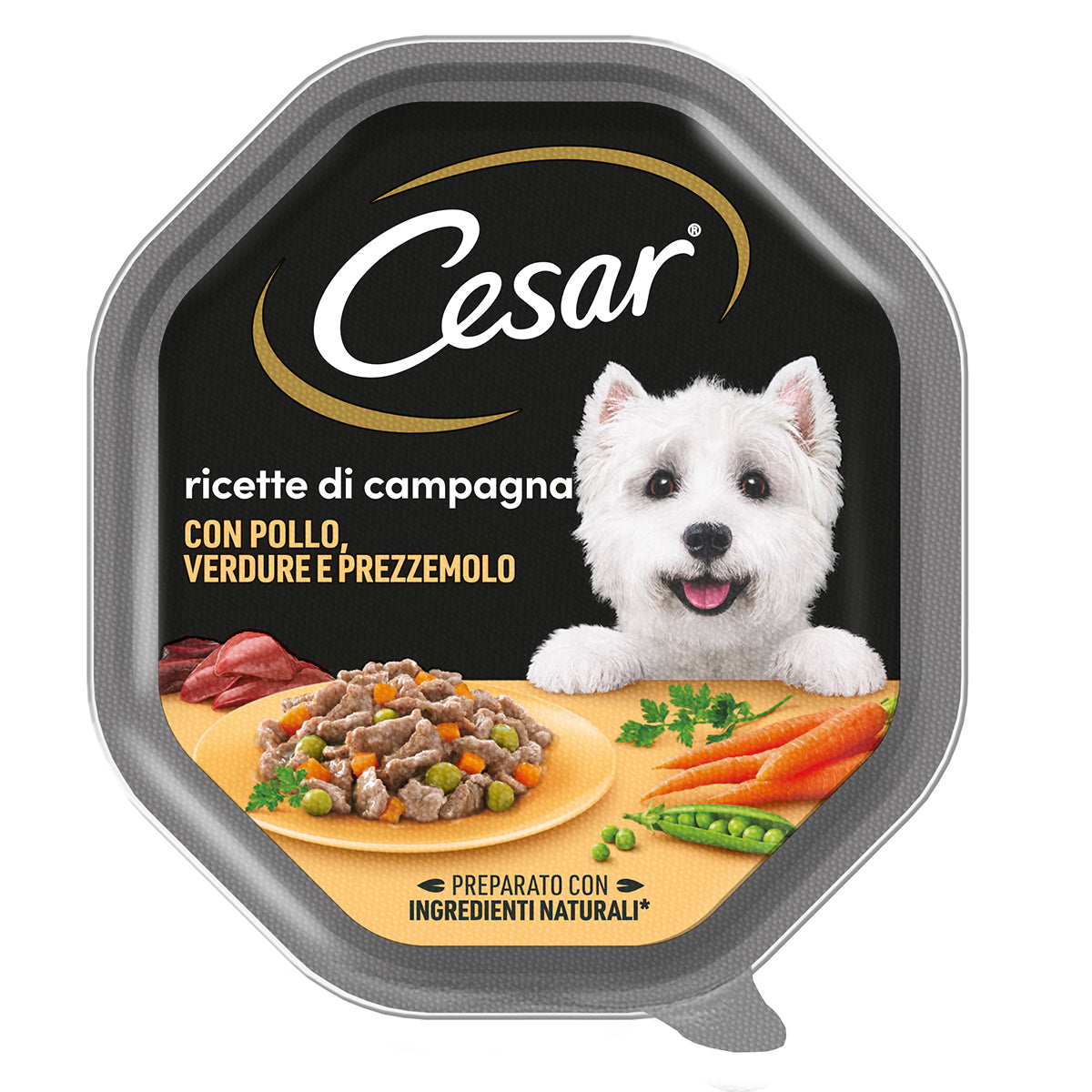 Alimento umido Cesar Ricette di Campagna pollo e verdurine in salsa 150 g vaschetta per cani