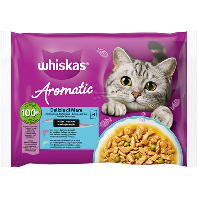 Bocconcini in salsa WHISKAS Aromatic Delizie di Mare per gatti adulti, multipack 4x85g