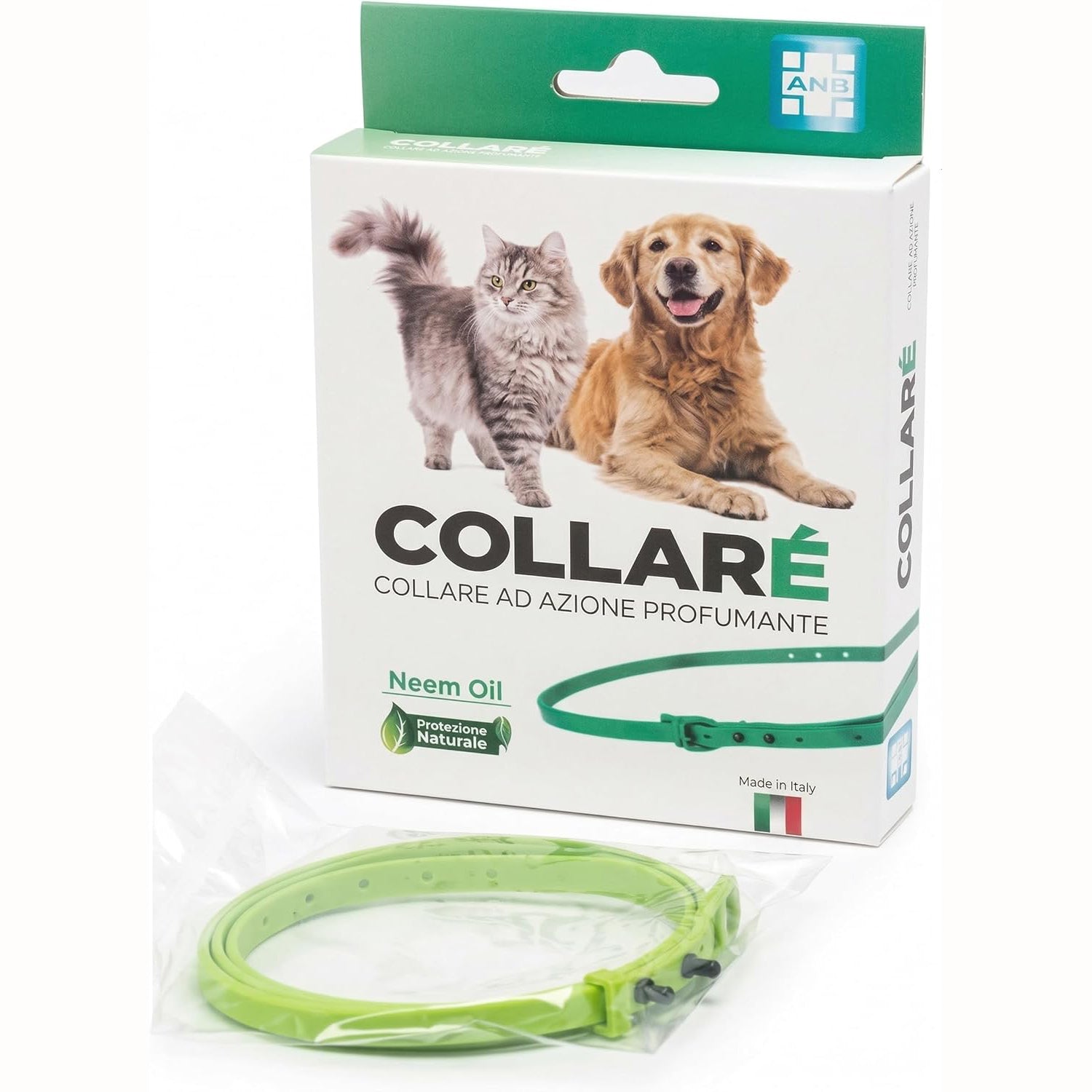 Collare duo in gomma termoplastica verde neem per cani e gatti, 72 cm, ipoallergenico